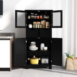 Costway Tall Bathroom Storage Cabinet Freestanding Floor Cabinet w/ Drawers in Black - thumbnail 3