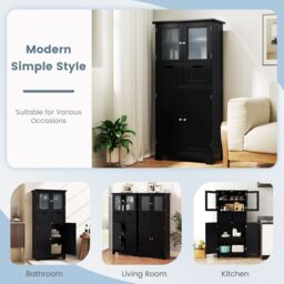 Costway Tall Bathroom Storage Cabinet Freestanding Floor Cabinet w/ Drawers in Black - thumbnail 6