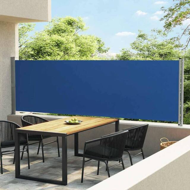 Berkfield Home Patio Retractable Side Awning 140x600 cm Blue - image 1
