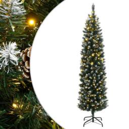 Berkfield Home Artificial Slim Christmas Tree 300 LEDs 210 cm in Green - thumbnail 2