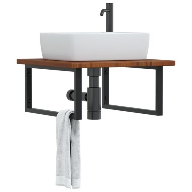 Berkfield Home Basin Shelf Wall Mounted Steel & Solid Wood Oak in Brown - image 1
