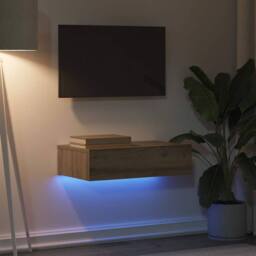 Berkfield Home TV Cabinet with LED Lights Artisan Oak 60x35x15.5 cm in Brown - thumbnail 4