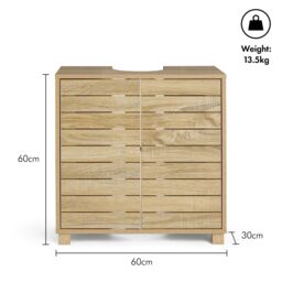 VonHaus Chester Freestanding Oak Wood Effect Under Sink Bathroom Cabinet in Natural - thumbnail 9