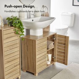VonHaus Chester Freestanding Oak Wood Effect Under Sink Bathroom Cabinet in Natural - thumbnail 3