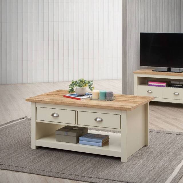 Timber Art Design Lisbon Living Room 2 Drawer Coffee Table Cream Storage Furniture - image 1
