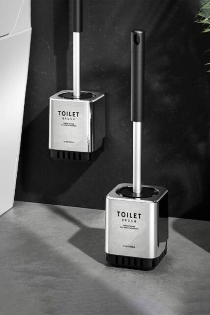 Living and Home Wall-mount Freestanding Silicone Toilet Brush with Draining Holder for Bathroom in Black - image 1