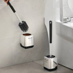 Living and Home Wall-mount Freestanding Silicone Toilet Brush with Draining Holder for Bathroom in Black - thumbnail 2
