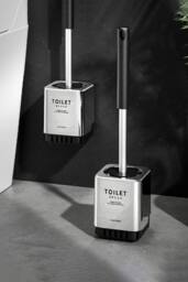 Living and Home Wall-mount Freestanding Silicone Toilet Brush with Draining Holder for Bathroom in Black