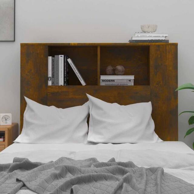 Berkfield Home Headboard Cabinet Smoked Oak 100x18.5x104.5 cm in Brown - image 1