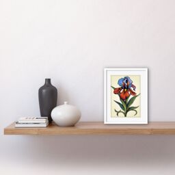 "Artery8 Wall Art Print Iris Flower Old School USA Tattoo Ink Body Art Rockabilly Americana 50s Artwork Framed 9X7 Inch in White - Size: W7"" x H9""" - thumbnail 2