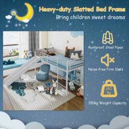 Costway Loft Bed Single Size Low Loft Bed Steel Frame w/Safety Guardrails in Silver - thumbnail 5