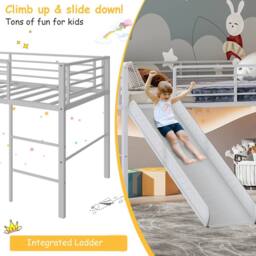 Costway Loft Bed Single Size Low Loft Bed Steel Frame w/Safety Guardrails in Silver - thumbnail 7