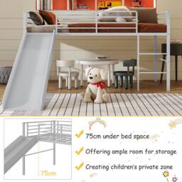 Costway Loft Bed Single Size Low Loft Bed Steel Frame w/Safety Guardrails in Silver - thumbnail 8