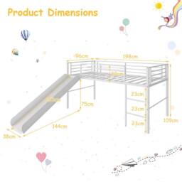Costway Loft Bed Single Size Low Loft Bed Steel Frame w/Safety Guardrails in Silver - thumbnail 2