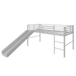 Costway Loft Bed Single Size Low Loft Bed Steel Frame w/Safety Guardrails in Silver - thumbnail 3