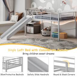 Costway Loft Bed Single Size Low Loft Bed Steel Frame w/Safety Guardrails in Silver - thumbnail 6