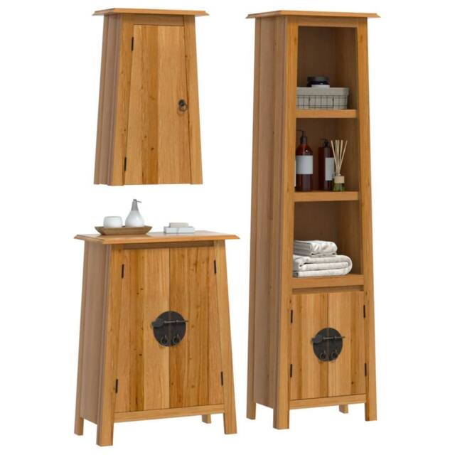 Berkfield Home Beautiful 3 Piece Bathroom Furniture Set Solid Wood Pine in Brown - image 1