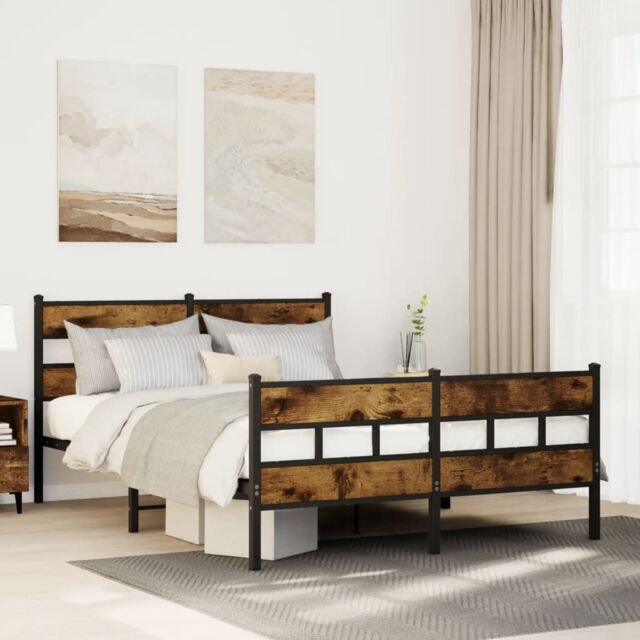 Berkfield Home Metal Bed Frame without Mattress Smoked Oak 160x200 cm in Brown - image 1