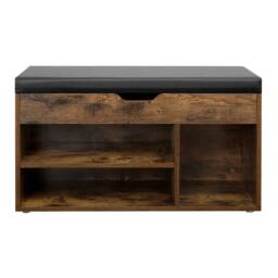 KORVIXA Shoe Bench with Cushion Storage Bench in Brown - Size: 100 cm x 100 cm - thumbnail 1