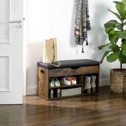 KORVIXA Shoe Bench with Cushion Storage Bench in Brown - Size: 100 cm x 100 cm - thumbnail 3