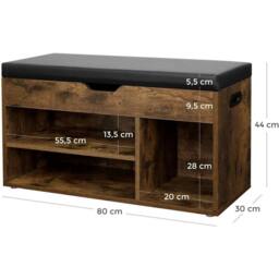 KORVIXA Shoe Bench with Cushion Storage Bench in Brown - Size: 100 cm x 100 cm - thumbnail 2
