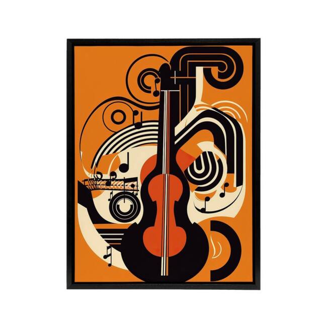 "Artery8 Abstract Guitar Graphic Music Framed Canvas Wall Art Print in Orange - Size: W12"" x H16""" - image 1