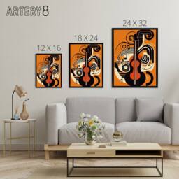 "Artery8 Abstract Guitar Graphic Music Framed Canvas Wall Art Print in Orange - Size: W12"" x H16""" - thumbnail 4