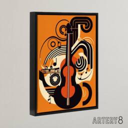 "Artery8 Abstract Guitar Graphic Music Framed Canvas Wall Art Print in Orange - Size: W12"" x H16""" - thumbnail 2