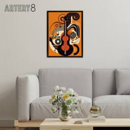 "Artery8 Abstract Guitar Graphic Music Framed Canvas Wall Art Print in Orange - Size: W12"" x H16""" - thumbnail 3