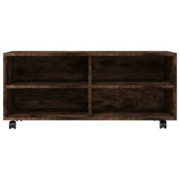 Berkfield Home TV Cabinet with Castors Smoked Oak 90x35x35 cm Engineered Wood in Brown - Size: 90 x 35 x 35 cm - thumbnail 4