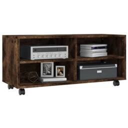 Berkfield Home TV Cabinet with Castors Smoked Oak 90x35x35 cm Engineered Wood in Brown - Size: 90 x 35 x 35 cm - thumbnail 3