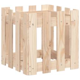 Berkfield Home Beautiful Garden Planter with Fence Design 40x40x40 cm Solid Wood Pine in Natural - Size: 40 x 40 x 40 cm - thumbnail 3