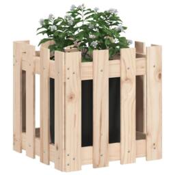 Berkfield Home Beautiful Garden Planter with Fence Design 40x40x40 cm Solid Wood Pine in Natural - Size: 40 x 40 x 40 cm