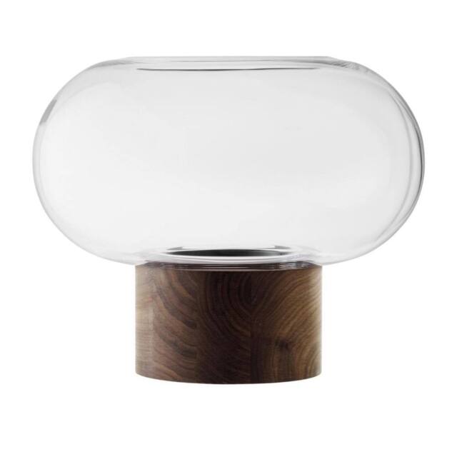 LSA Oblate Glass Vase Lantern 28cm with Walnut Base Clear - Size: 28 cm - image 1