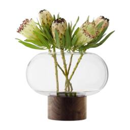 LSA Oblate Glass Vase Lantern 28cm with Walnut Base Clear - Size: 28 cm - thumbnail 3