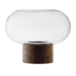 LSA Oblate Glass Vase Lantern 28cm with Walnut Base Clear - Size: 28 cm - thumbnail 1