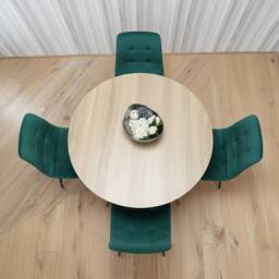 KOSY KOALA Modern Round Dining Table Set With 4 Green Velvet Chairs - thumbnail 3