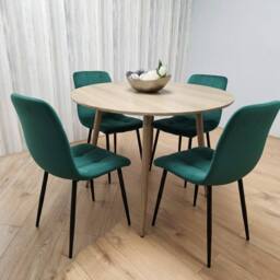 KOSY KOALA Modern Round Dining Table Set With 4 Green Velvet Chairs - thumbnail 2