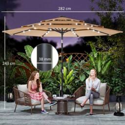 OUTSUNNY 2.8 m Garden Parasol Umbrella with Light, Patio Umbrella, Khaki - Size: 3m - thumbnail 3