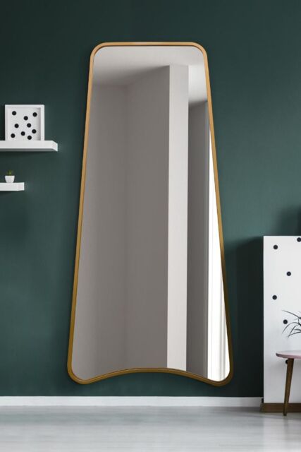 MirrorOutlet Gold Metal Isoscelles Trapezoid Shape Framed Wall Mirror 200CM X 95CM - Size: 1 Pack - image 1