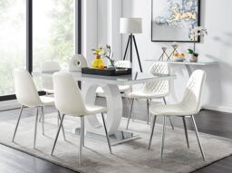 FurnitureboxUK Giovani 6-Seater Grey Glass Dining Table & 6 Corona Faux Leather Dining Chairs in White