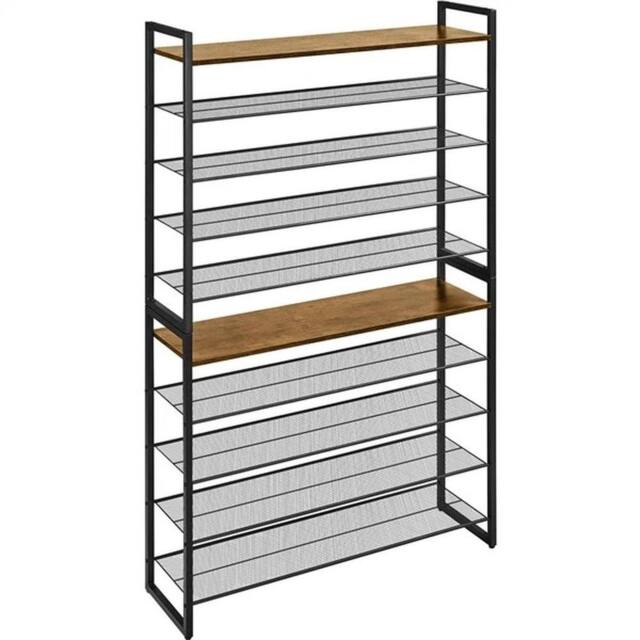 KORVIXA 10-Tier Stackable Iron Shoe Rack in Brown - Size: 0.6m2 - image 1