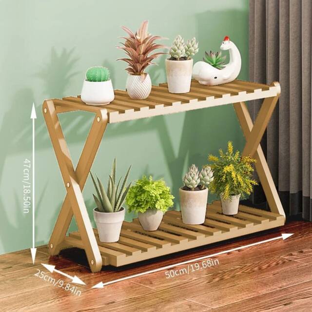 KORVIXA Wood Bamboo Plant Stand Indoor Multi Tier Flower Shelf in Brown - Size: Small - image 1