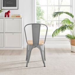 FurnitureboxUK Set of 2 Colton Industrial Steel Stackable Tolix Style Dining Chairs With Pine Seats in Grey - thumbnail 4
