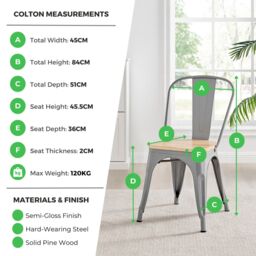 FurnitureboxUK Set of 2 Colton Industrial Steel Stackable Tolix Style Dining Chairs With Pine Seats in Grey - thumbnail 3