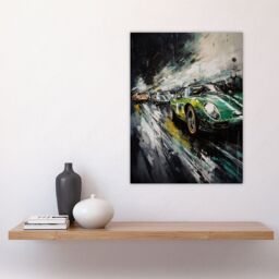 "Artery8 Wall Art Print Classic Race Cars Night Scene British Racing Green Motorsport Fan For Him Man Cave Poster - Size: W24"" x H32""" - thumbnail 4