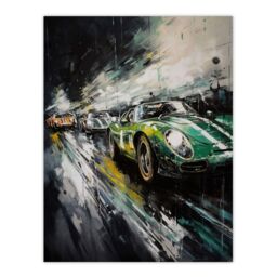 "Artery8 Wall Art Print Classic Race Cars Night Scene British Racing Green Motorsport Fan For Him Man Cave Poster - Size: W24"" x H32""" - thumbnail 1