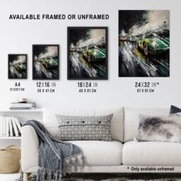 "Artery8 Wall Art Print Classic Race Cars Night Scene British Racing Green Motorsport Fan For Him Man Cave Poster - Size: W24"" x H32""" - thumbnail 3