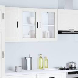 Berkfield Home Kitchen Wall Cabinet with Glass Door Porto White - thumbnail 1