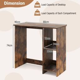 Costway Industrial Computer Desk 80 CM Home Office Desk Study Writing Desk in Brown - thumbnail 3